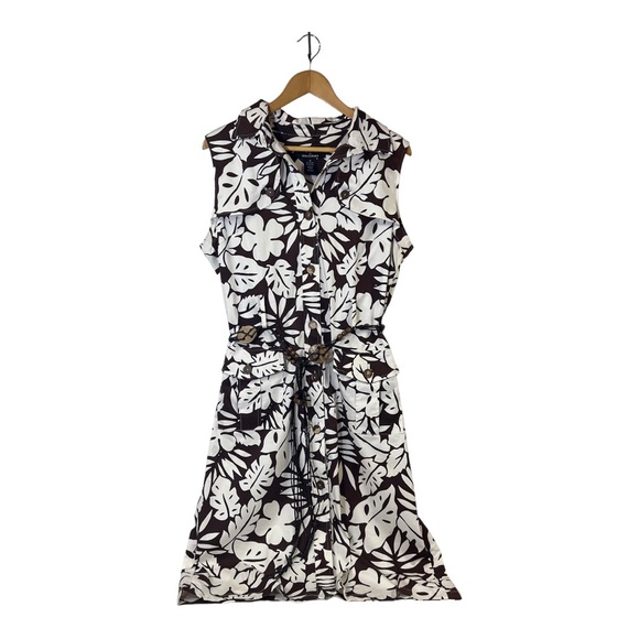 Lennie for Nina Leonard Brown & White Tropical Print Safari Dress SZ 12 - Picture 2 of 11